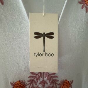 Tyler Boe White Dress with Red and Orange Floral Details